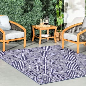 Nelle Machine Washable Blue 3 ft. x 5 ft. Tribal Indoor/Outdoor Area Rug