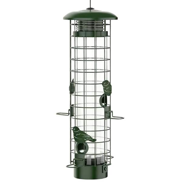 Green Metal Mesh Bird Tube Feeder with Squirrel Proof Gravity Protection for Finch Cardinal Chickadee Wild Bird (1-Pack)