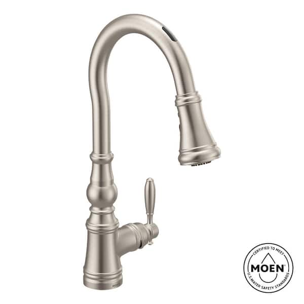 MOEN Weymouth Single-Handle Smart Touchless Pull Down Sprayer Kitchen Faucet with Voice Control and Power Boost in Stainless