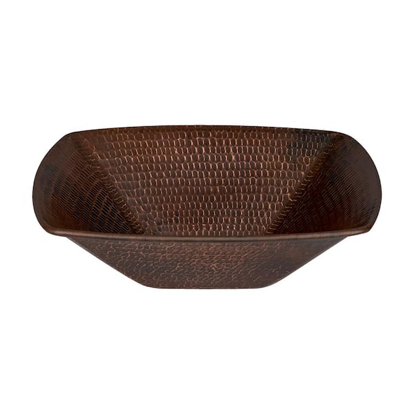 14 in. Square Wire Rim Vessel Hammered Copper Sink