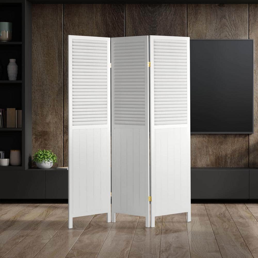 Natural 6 ft. Tall Louvered Beadboard 6-Panel Room Divider
