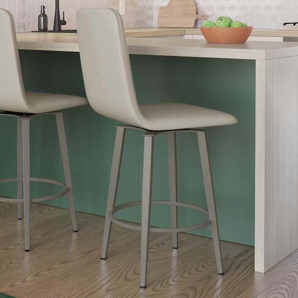 Amisco Watson 25.25 in. Greige Faux Leather/Grey Metal Counter Stool