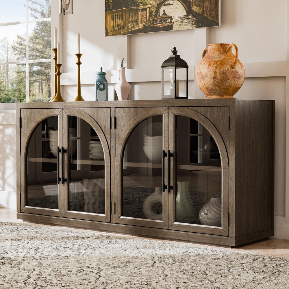 Garanie Oak Wood 70 in. Buffet Server with Adjustable Shelves