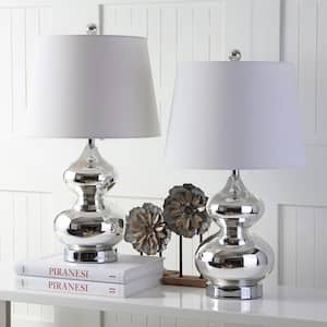 Eva 24 in. Silver Double Gourd Glass Table Lamp with Off-White Shade (Set of 2)
