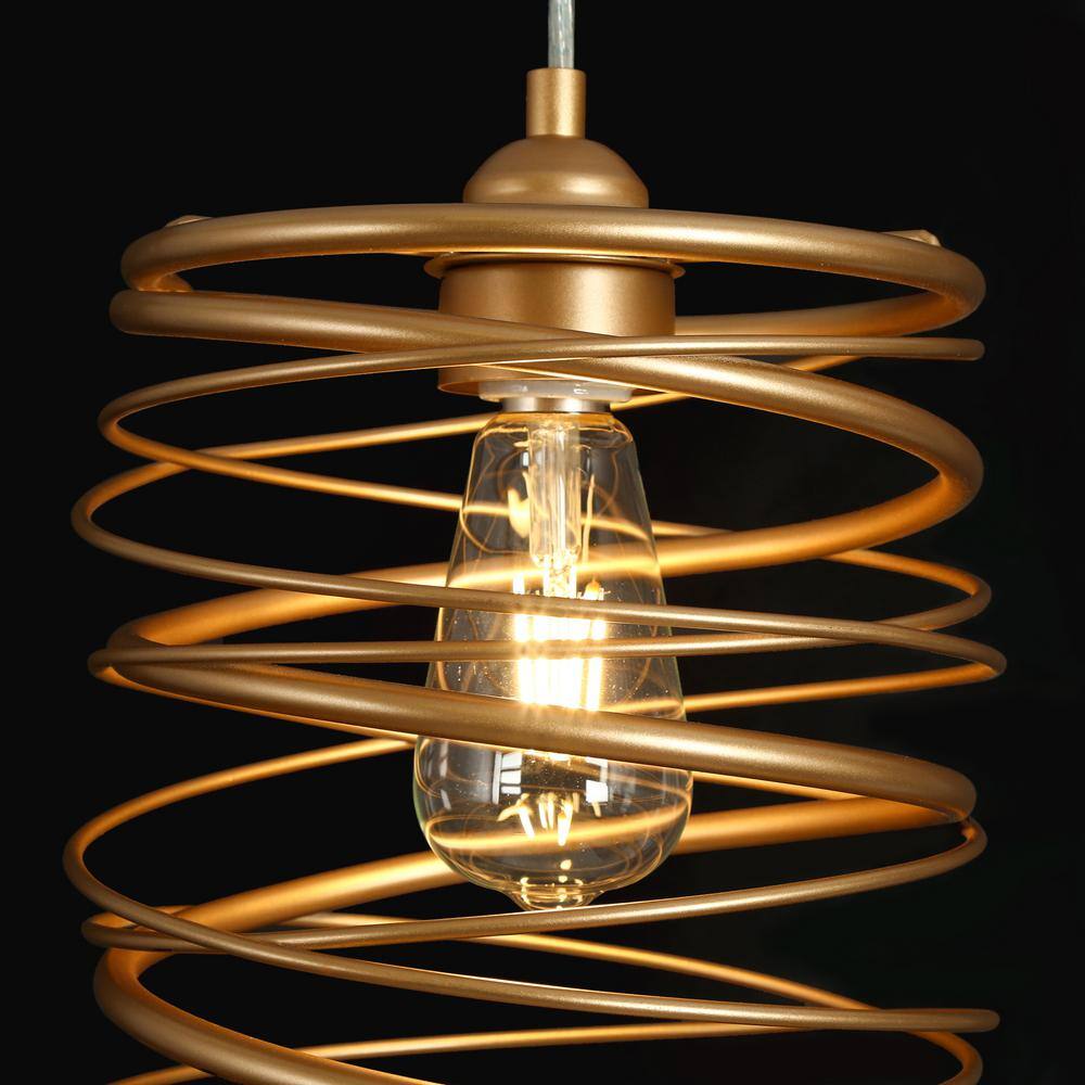 Gold Wire Cage Mini Pendant Light with LED Bulb