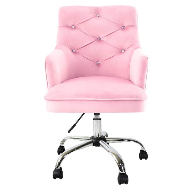 Boyel Living Tufted Pink Velvet Swivel Office Chair with Adjustable Height and Silver Legs