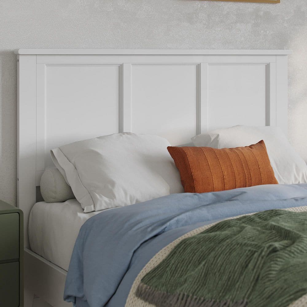Madison White Full Solid Wood Panel Headboard