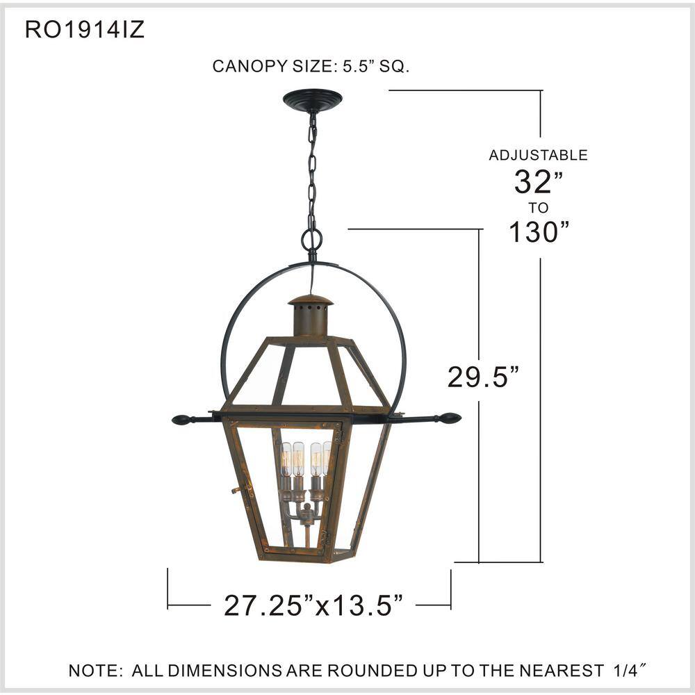 Industrial Bronze Glass 4-Light Indoor/Outdoor Pendant Lantern