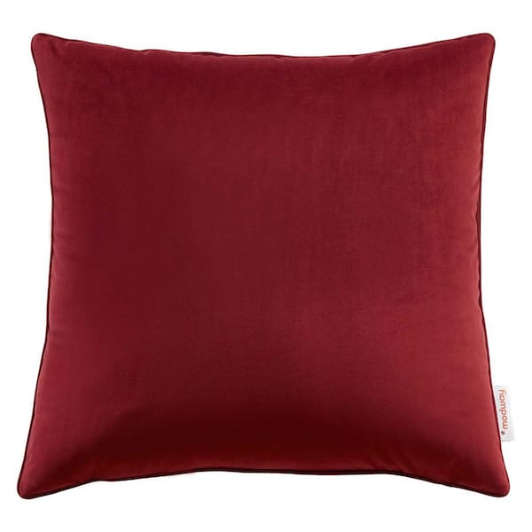 MODWAY Enhance Maroon Solid French Piping Trim 18 in. x 18 in. Performance Velvet Throw Pillow