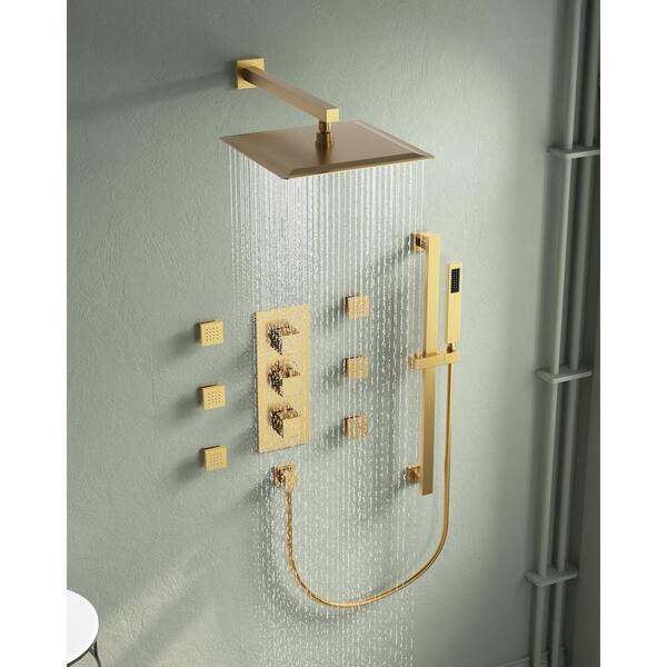 EVERSTEIN 3-Spray Patterns Thermostatic 12 in. Wall Mount Rain Dual ...