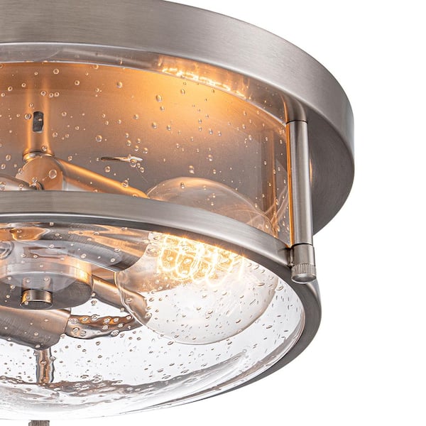 HUOKU Lumin 11.8 in. 2-Light Nickel Flush Mount with Drum