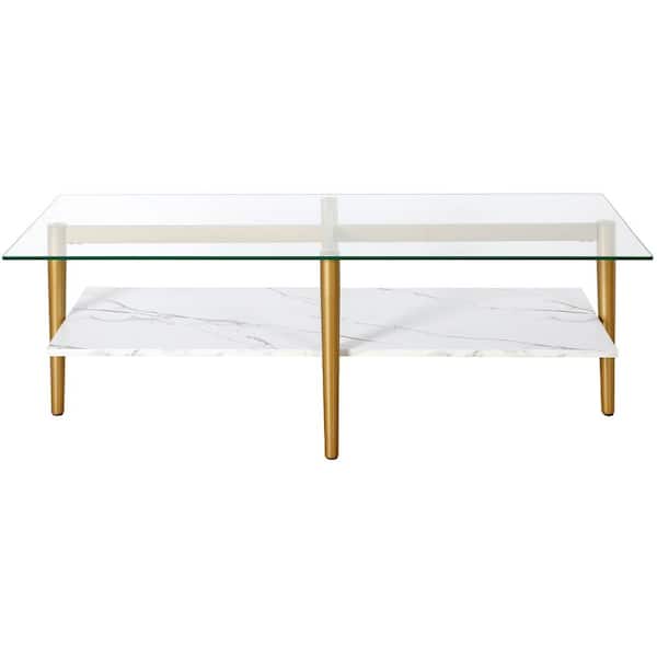 Meyer&Cross Otto 47 in. Brass/Faux Marble Rectangle Glass Coffee Table