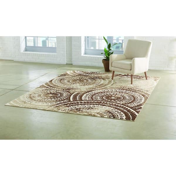 Spiral Medallion Ivory/Brown 9 ft. x 13 ft. Area Rug
