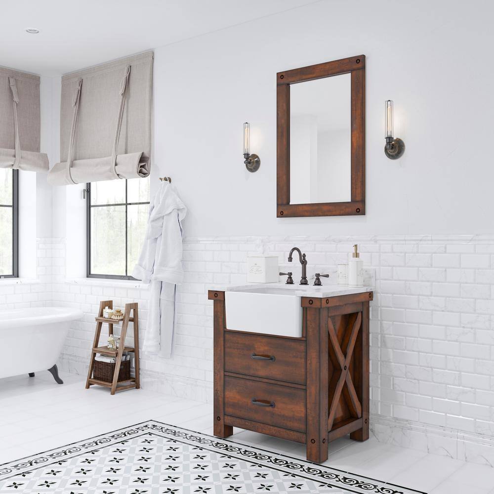 Paisley 30" Rustic Sienna Single Sink Vanity with Carrara Marble Top