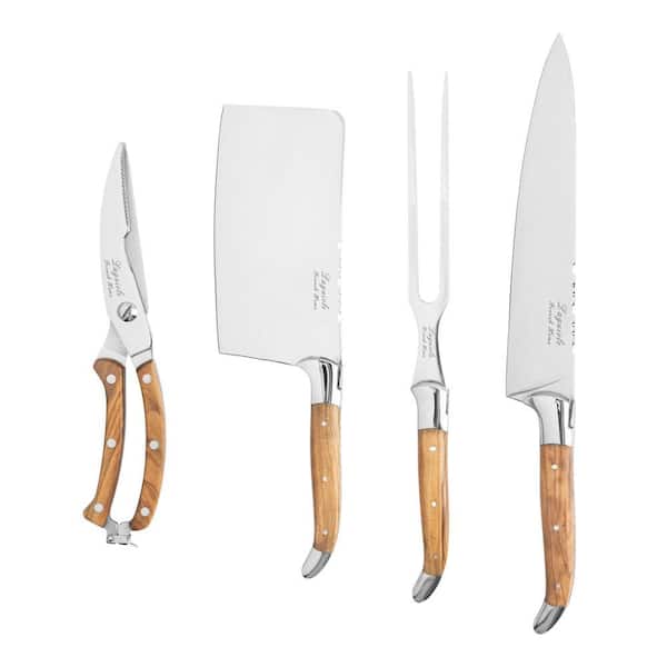 4-Piece Connoisseur Laguiole Professional Chef Knife Set with Olive Wood Handles