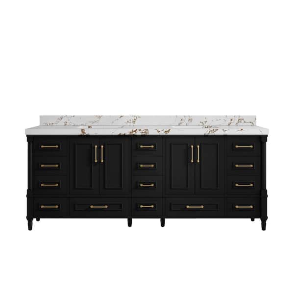 Willow Collections Hudson 84 in. W x 22 in. D x 36 in. H Double Sink Bath Vanity in Black with 2 in. Viola Brown Quartz Top