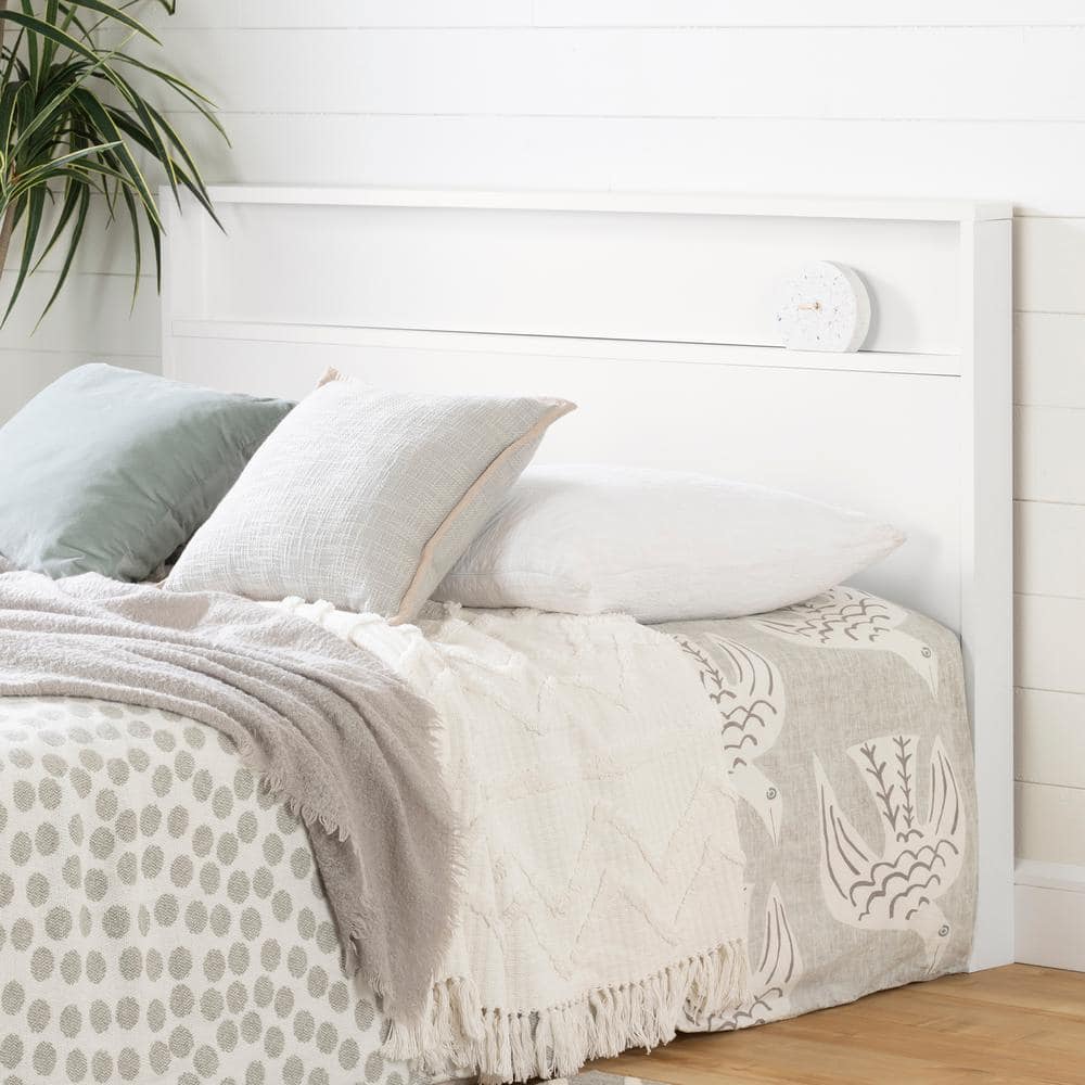 Pure White Full Metal Headboard with Storage Shelf