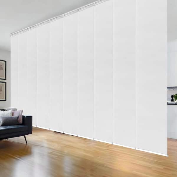 EMOH Crystal White 120 in. - 218 in. W x 94 in. L Adjustable 10-Panel White Double Rail Panel Track with 23.5 in. Slates