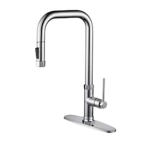Henassor Single-Handle Pull Down Sprayer Kitchen Faucet with Advanced Spray and Deck Plate in Polished Chrome