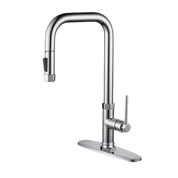 IVIGA Brass Single Handle Pull Down Sprayer Kitchen Faucet with Advanced Spray, Deck Plate and Supply Lines in Polished Chrome