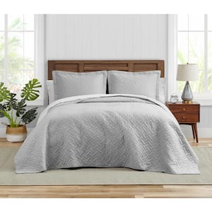 Solid 3-Piece Gray Cotton King Quilt Set