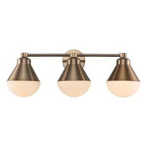 25.5 in. 3-Light Gold Bathroom Vanity Light Fixture with Opal Glass Shades