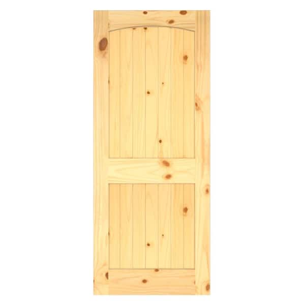 JELD-WEN 36 in. x 80 in. Woodgrain 2-Panel Archtop V-Groove Solid Core Finished Knotty Pine Interior Door Slab