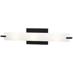 Tube 6.5 in. 3-Light Black Vanity Light with Cased Etched Opal Glass Shade