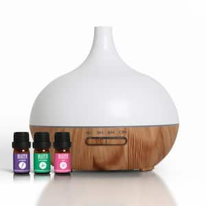 White/Wood Alpine Ultrasonic Diffuser Bundle (3x 5 mL Oil: Lavender, Peppermint, Rose)