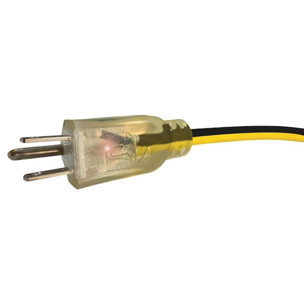 Vividflex 50 ft. 12/3 Heavy Duty Indoor/Outdoor Triple Tap Extension Cord with Lighted Ends, Yellow