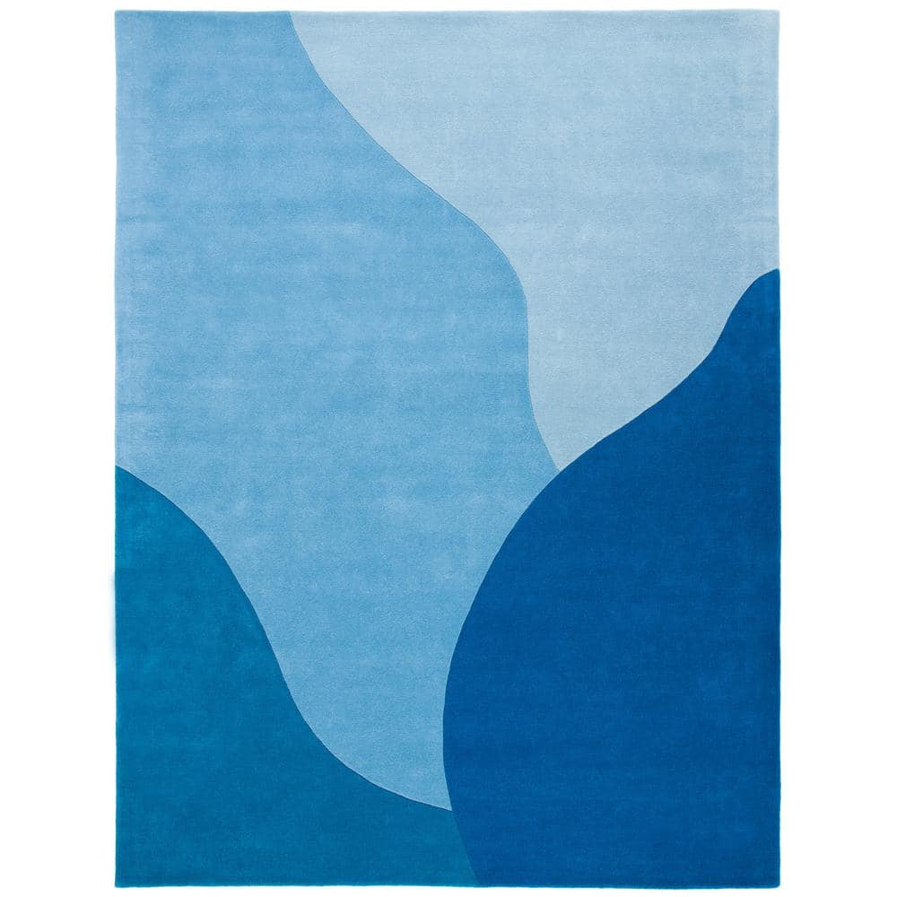 Artisan Tufted Blue Abstract Wool Rectangular Rug 10' x 14'