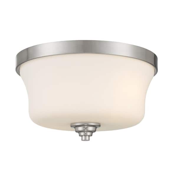 Minka Lavery Shyloh 13.75 in. 2-Lights Brushed Nickel Flush Mount with Etched Opal Glass Shades
