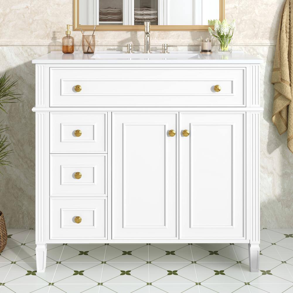 36-Inch White Bathroom Vanity Cabinet with Ceramic Sink,Spacious Storage with Drawers,Doors price history on PriceWatchPro