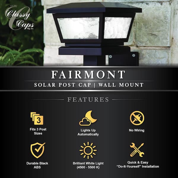 CLASSY CAPS 5 in. x 5 in./ 4 in. x 4 in. Black ABS Outdoor Fairmont Solar Post Cap (2-Pack)