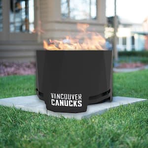 The Peak NHL 24 in. x 16 in. Round Steel Wood Patio Fire Pit with Spark Screen and Poker - Vancouver Canucks