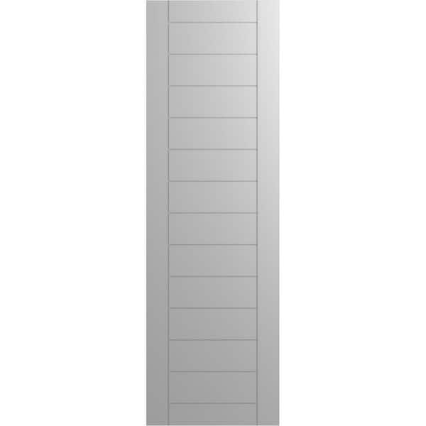 Ekena Millwork 12 in. x 79 in. PVC True Fit Horizontal Slat Framed Modern Style Fixed Mount Board and Batten Shutters Pair in Primed