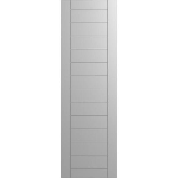 Ekena Millwork 15 in. x 58 in. PVC True Fit Horizontal Slat Framed Modern Style Fixed Mount Board and Batten Shutters Pair in Primed