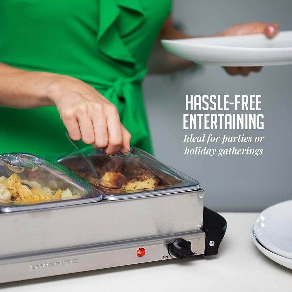 Silver Stainless Steel Electric Buffet Server with 3 Chafing Pans