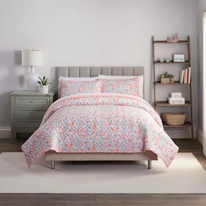Classic Speckle 3-Piece Coral Quilted Pattern Polyester Queen Quilt Set