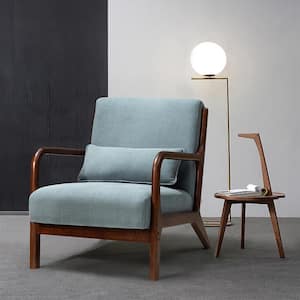 Andrew Mid-Century Blue Fabric Arm Chair with Splayed Legs and Removable Backrest