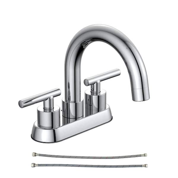 PRIVATE BRAND UNBRANDED Cartway 4 in. Centerset 2-Handle High-Arc Bathroom Faucet in Chrome