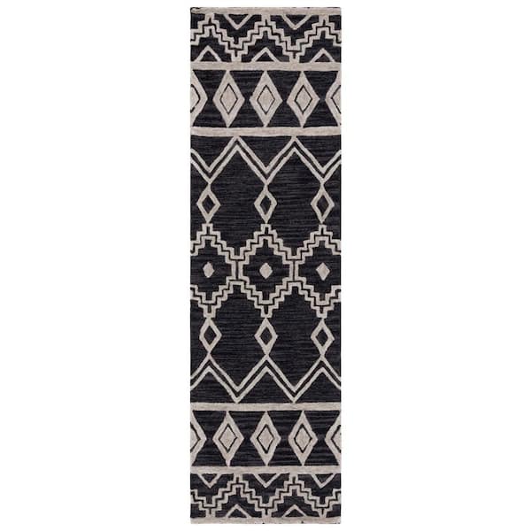 SAFAVIEH Abstract Black/Ivory 2 ft. x 8 ft. Chevron Tribal Runner Rug