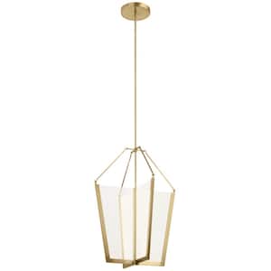 Calters 28.5 in. Integrated LED Champagne Gold Contemporary Lantern Foyer Pendant Hanging Light