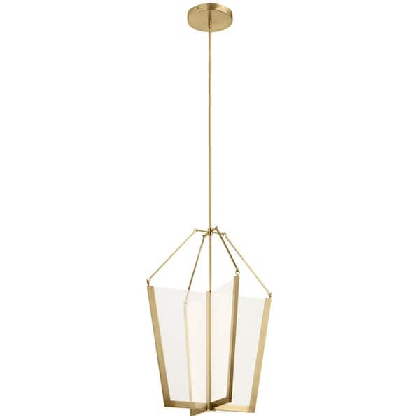 KICHLER Calters 28.5 in. Integrated LED Champagne Gold Contemporary Lantern Foyer Pendant Hanging Light
