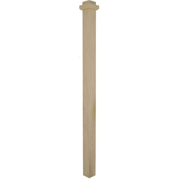EVERMARK Stair Parts 4075 66 in. x 3-1/2 in. Unfinished Poplar Square Craftsman Solid Core Box Newel Post for Stair Remodel
