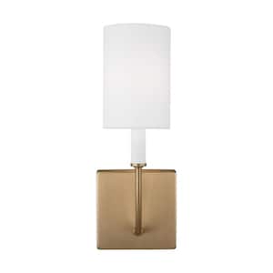 Greenwich 1-Light Satin Brass Wall Sconce with White Linen Fabric Shade