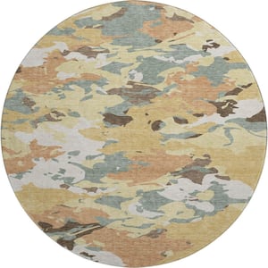 Mayfield Premium Machine Washable Abstract AMF2497 Gold 8 ft. x 8 ft. Round Rug