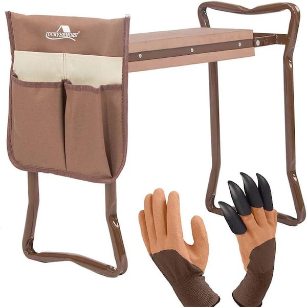 WELLFOR Folding Garden Kneeler Soft Kneeling Pad with Tool Pouch in Coffee Brown