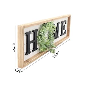 Farmhouse Style Home with Green Wreath Framed Wood Wall Decorative Sign