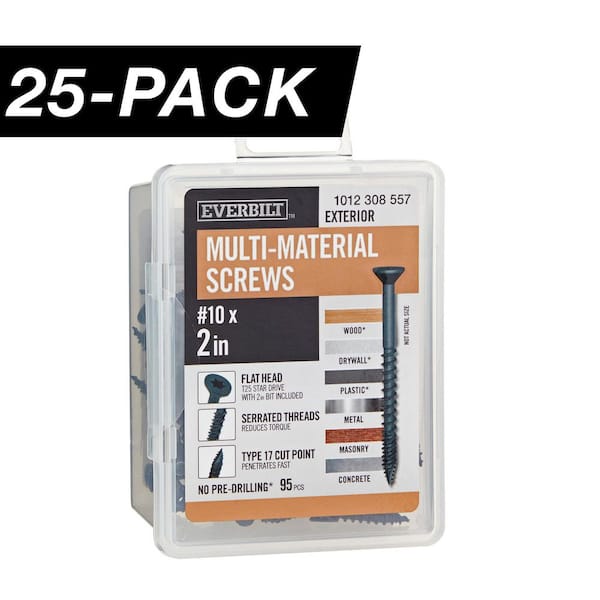 25-Pack #10 x 2 in. Black 6-Lobe Star Drive Exterior Flat Head Multi-Material Screw (25 lbs. / 2,375-Piece)